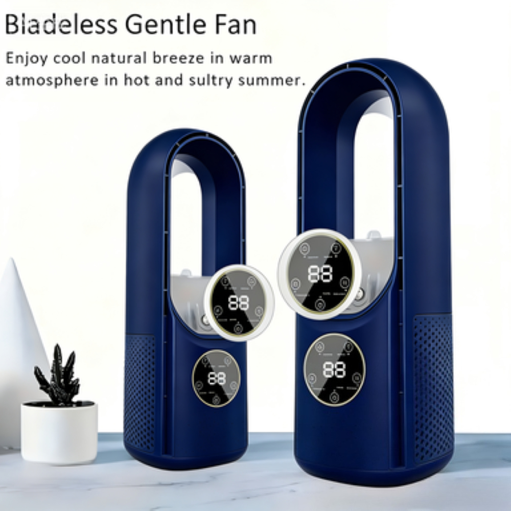 TEMU 2pcs Portable Air-conditioning Fan, Usb Tower Fan, Desktop Bladeless Fan - Water , 7-color Led Ambient Light, Timing And Intelligent Functions - Ideal For Office, Travel, Camping And Home Use