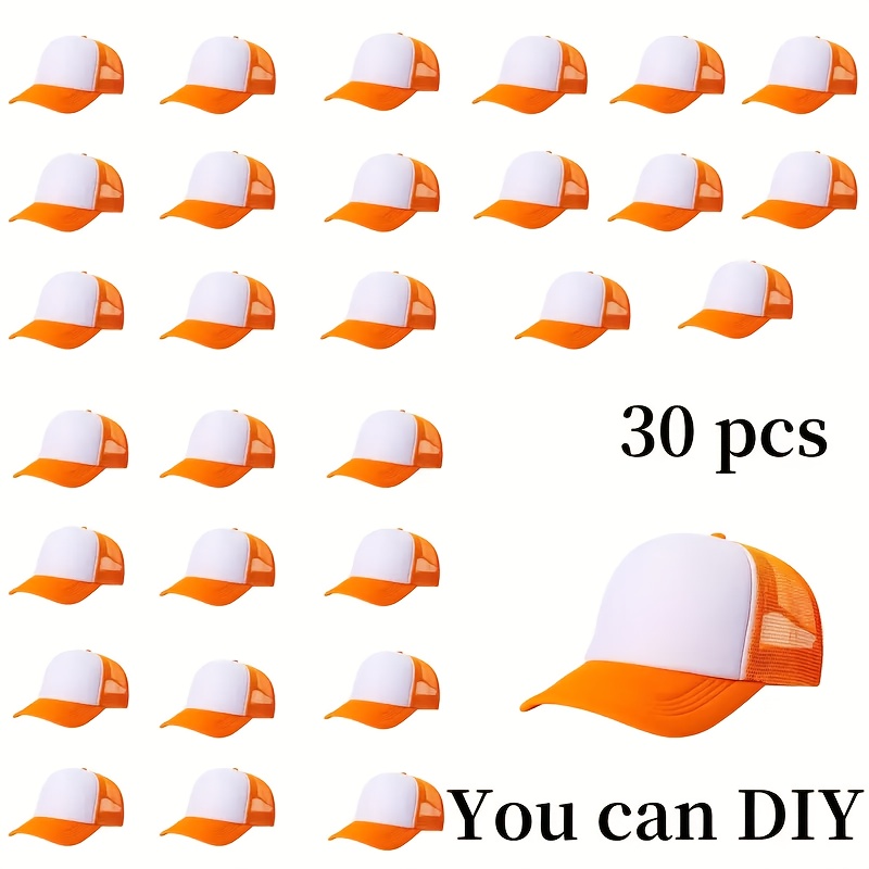 TEMU 30pcs Customizable Trucker Hats- Adjustable Breathable Mesh Caps With Blank Heat Transfer Panels, Bulk Hats For Corporate Events, Weddings, Team