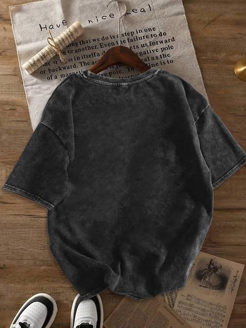 printed pattern vintage washed t shirt for spring and summer short sleeve crew neck casual top distressed suitable for daily commuting beach vacations and home lounging and summer