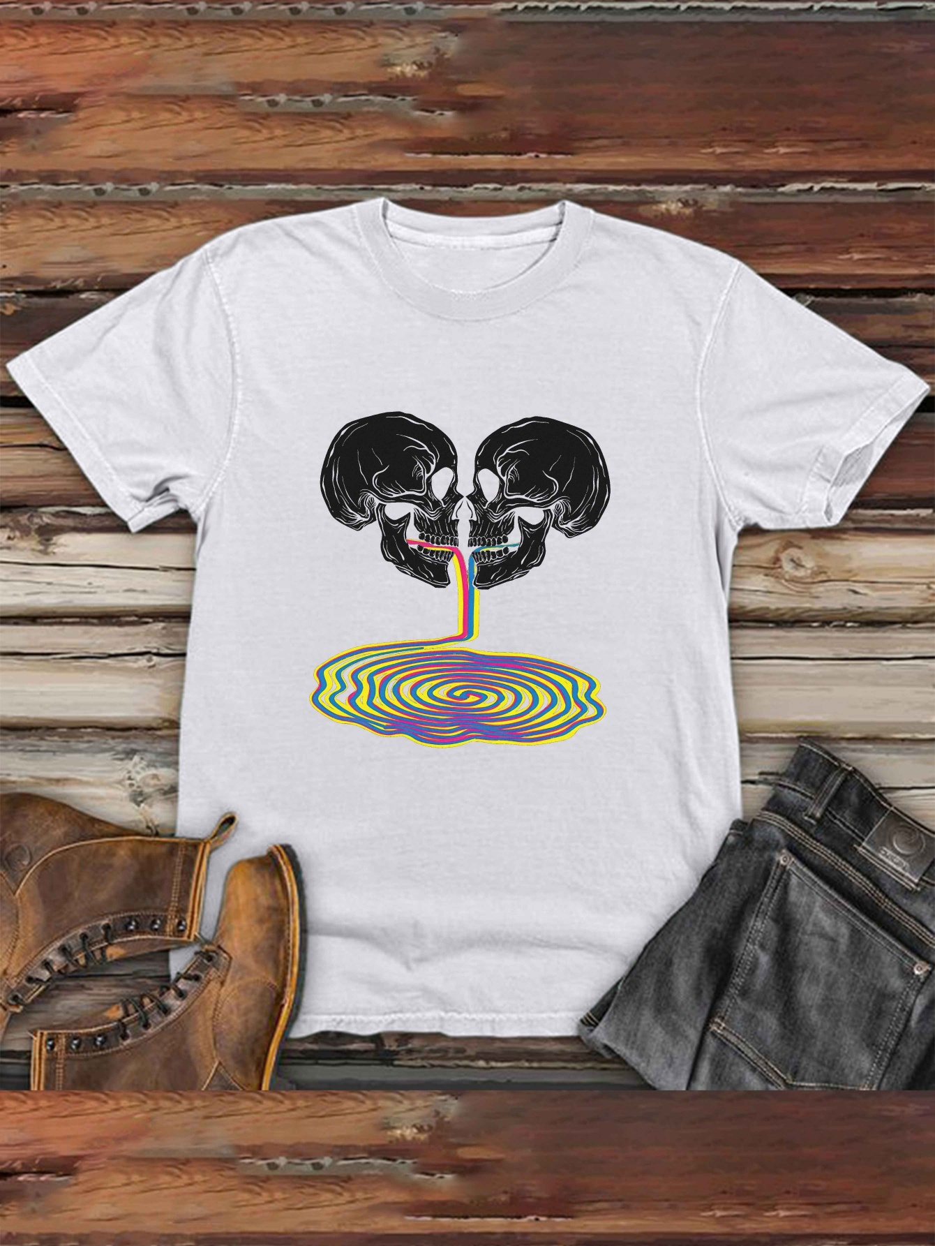 camiseta gráfica negra hombre estampado esqueleto Temu Chile