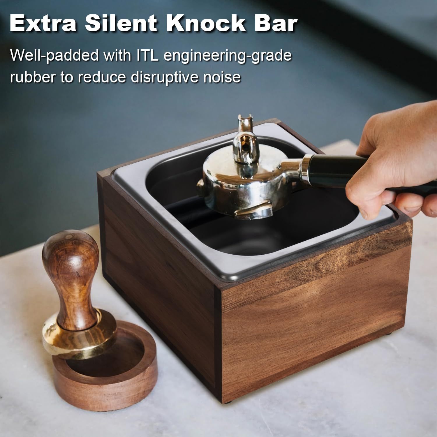 TEMU Stainless Steel Coffee Knock Box & Tamping Station With Large Capacity Non-slip Base, - Espresso Grounds With Tamping Tool Holder, Barista