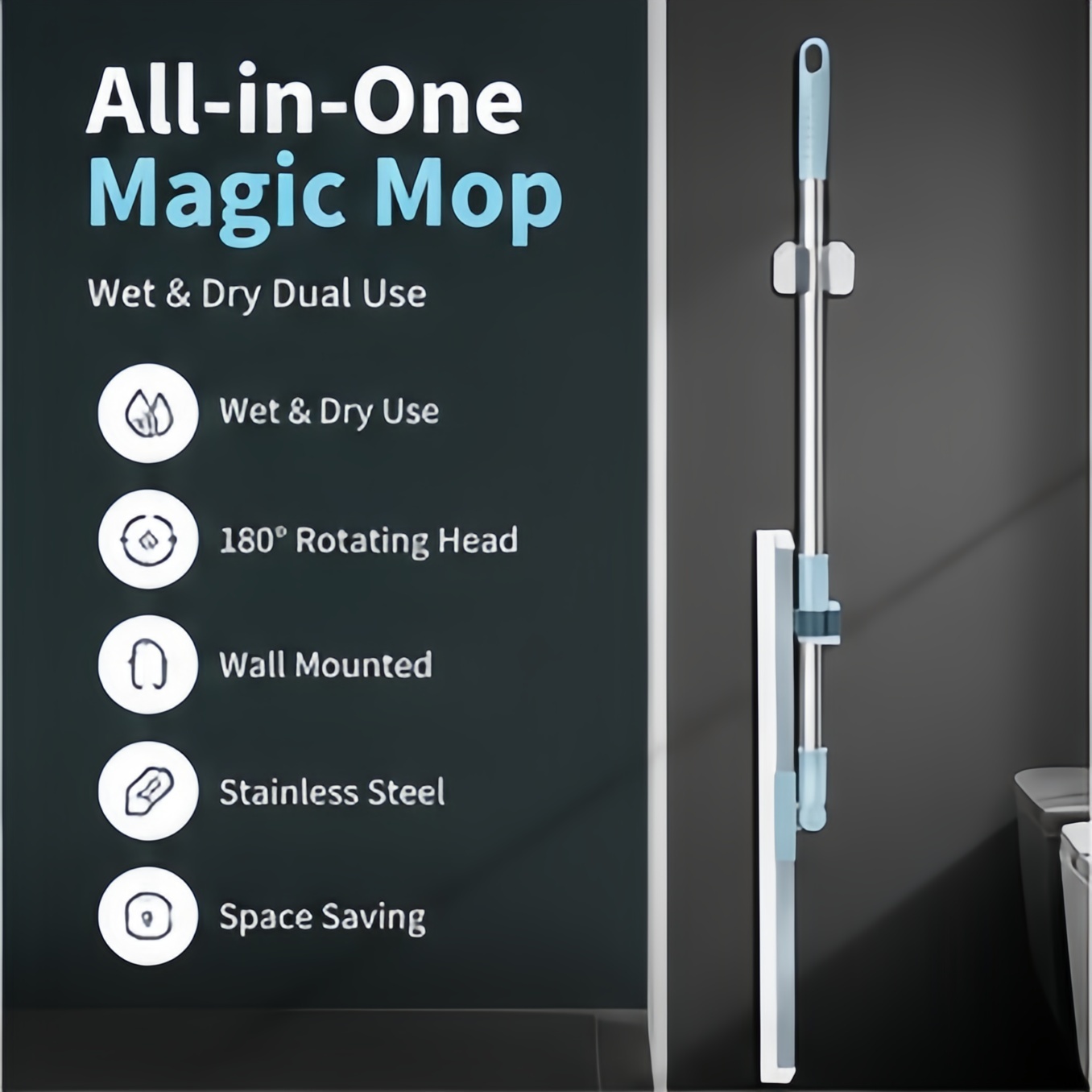 TEMU Multi Purpose Pet Hair Cleaner And Wiper Broom Elegant Design Non Stick Blade Foldable 180 Rotating Wet Dry Dual Use Handy Household Cleaning