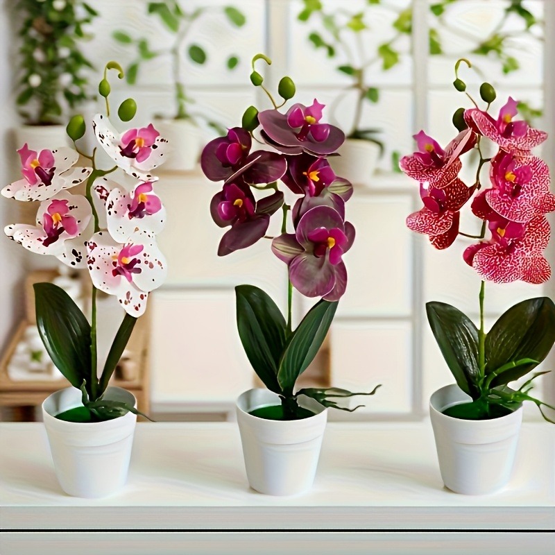 Set van 3 kunstbloemen voor huisdecoratie - Orchideeën in pot