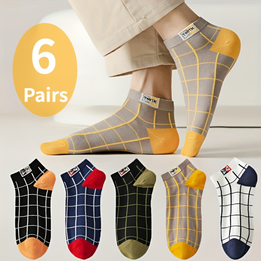 TEMU Assortiment Aléatoire de 6 Paires de Chaussettes d'Été Respirantes et Confortables pour Homme, Basses à Bout Rond - Chaussettes de Sport Courtes