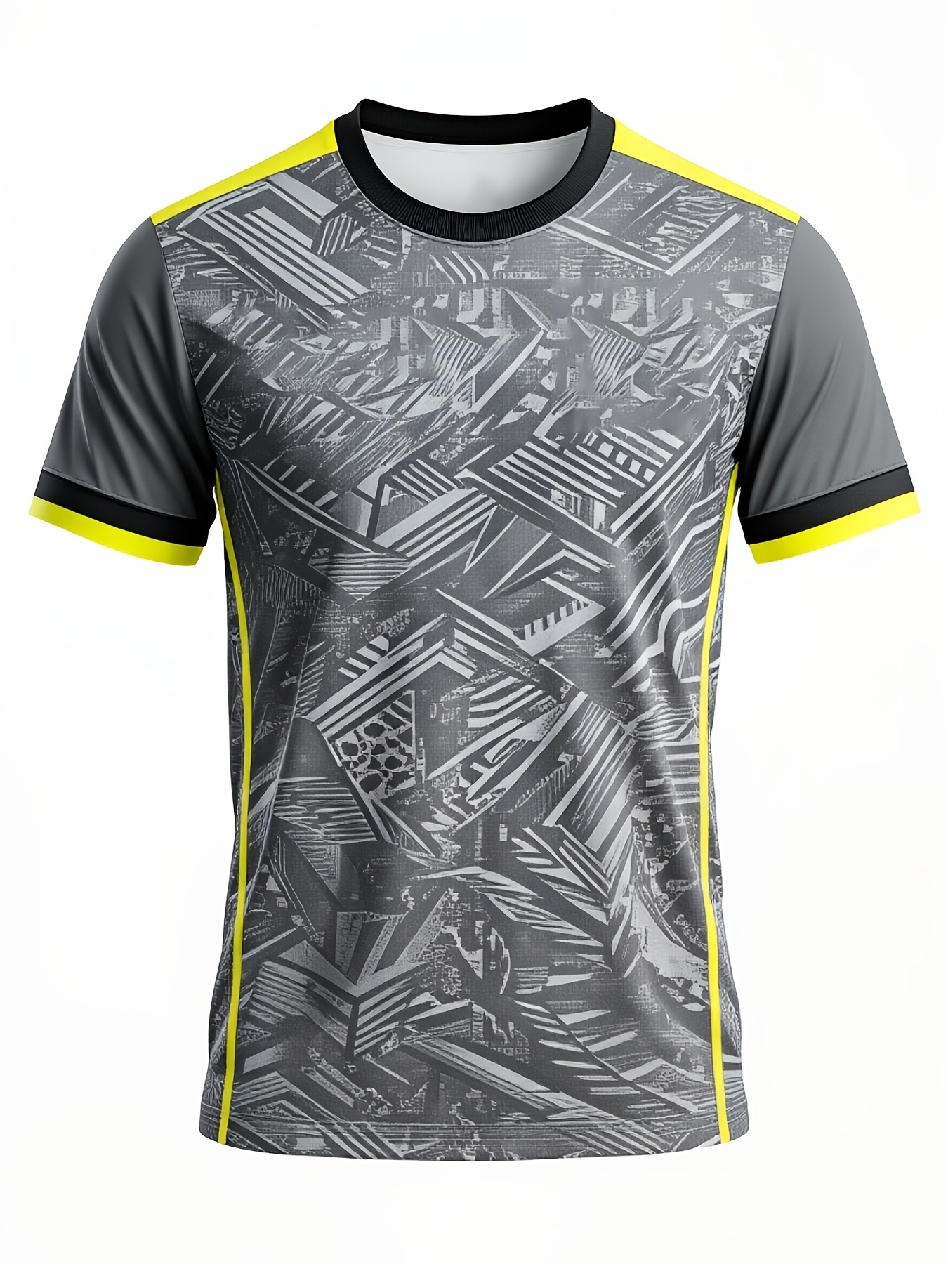 t-shirt sport à manches courtes noir   jaune motif géométrique     et activités extérieures 0