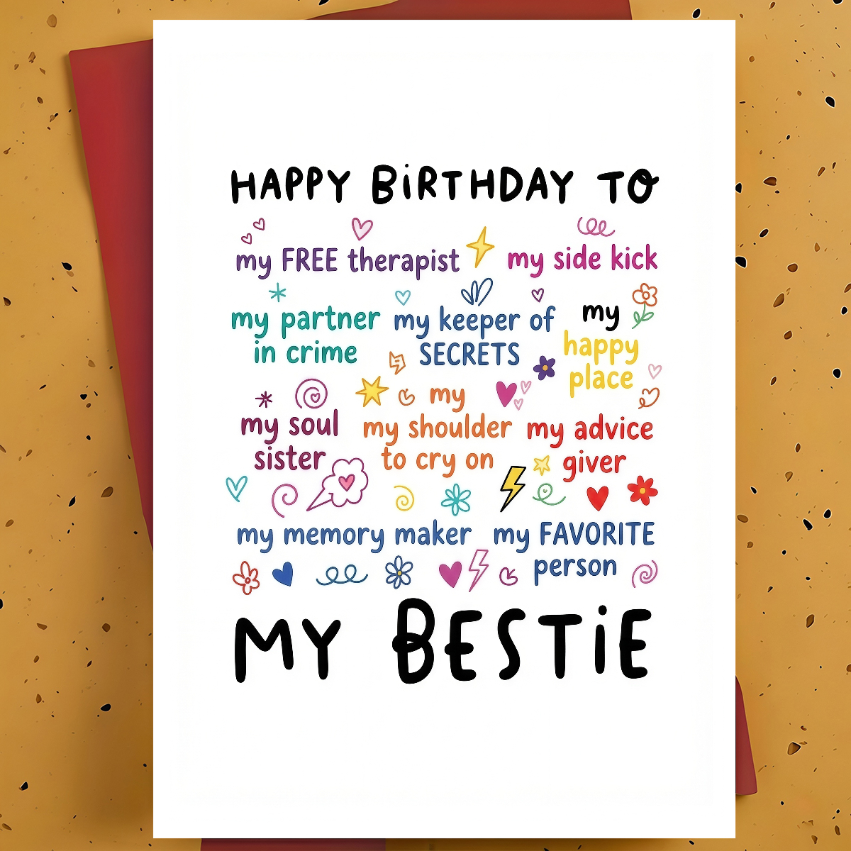 TEMU Carte d'anniversaire pour meilleure , 1 pièce, pour meilleure , - Motif typographique liste de contrôle ludique, épaissie, avec enveloppe