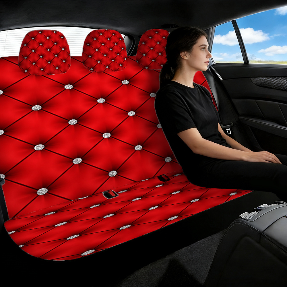 Image of 5pcs Quilted Car Seat Covers, Suitable For Rear Seats, Stylish And Easy Design, Made Of Polyester, Suitable For Most Cars Including Sedans And Suvs, Automotive Accessory For Women, Holiday Gift