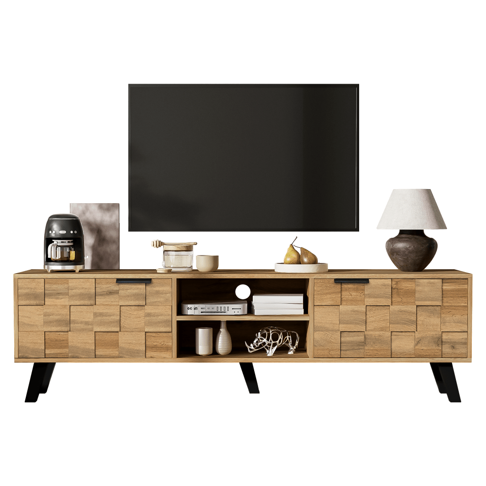 TEMU Contemporary Television Stand Featuring And 2 Open Shelves - Dimensions 160.5 X 35.5 X