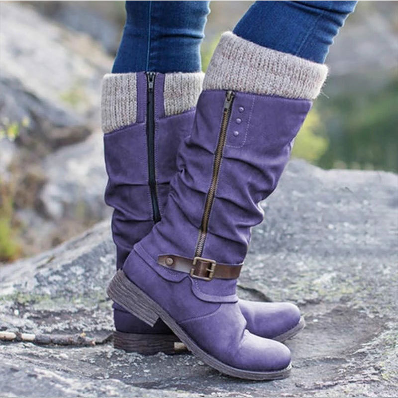 Women's Mid-Calf Riding Boots with Chunky Heels