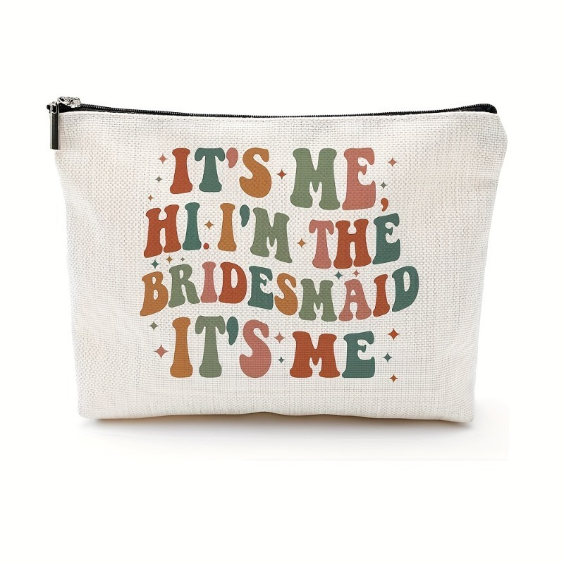 TEMU 1pc Bridesmaid Makeup Bag - Linen Cosmetic Pouch, Unscented, Bachelorette Party Favors, Bridal Shower Gifts, Women's Accessory, 7x9 Inches,