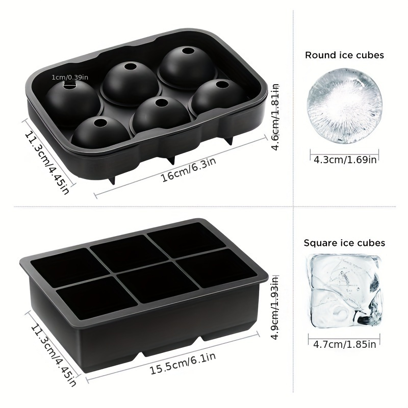 2-pack Silicone Cube Of Ice Trays Set - Clear Sphere And Large Square Molds For Bartending, Reusable Freezer Safe With Ice Tongs And Funnel, Party And For Bar Essential Additions