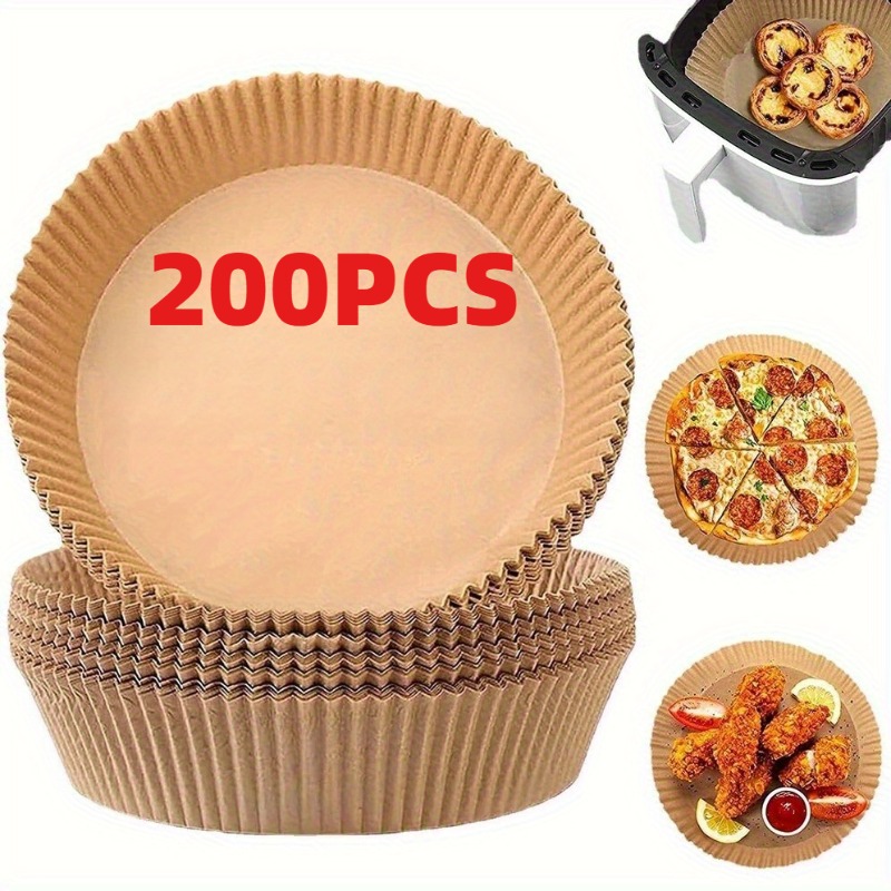 TEMU 50/100/200pcs Round Unbleached Air Fryer Liners. Thick Pre-cut Parchment Paper Features High Heat Resistance And Design. Ideal For Air Fryer, Oven, Frying Pan, Barbecue And Baking
