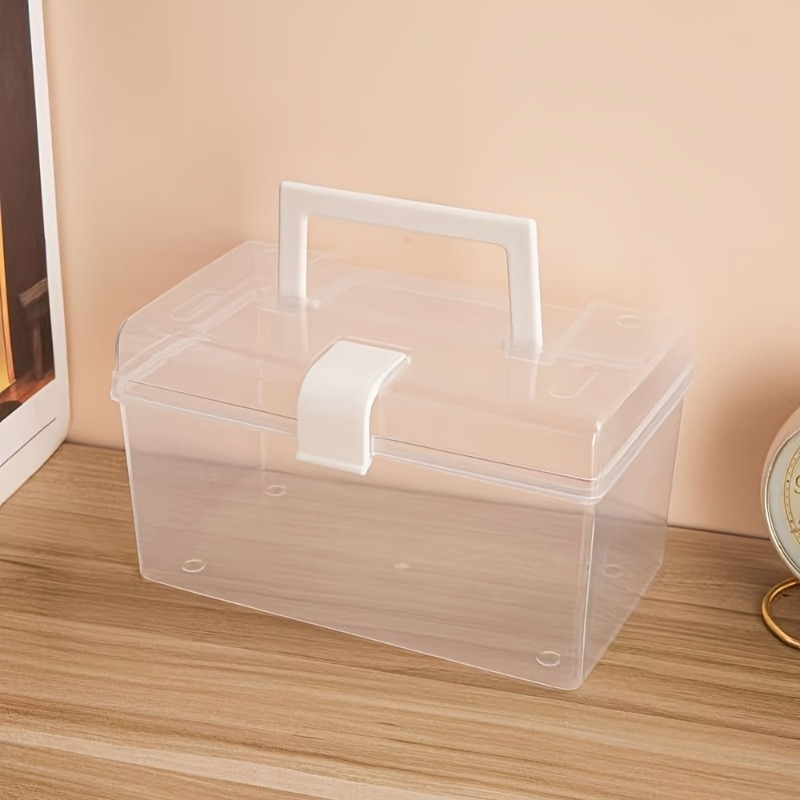 

Clear Plastic Storage Box With Handle - , Waterproof Rectangular Organizer For Office Supplies , Transparent With White Closure, Cosmetic Storage Organizer