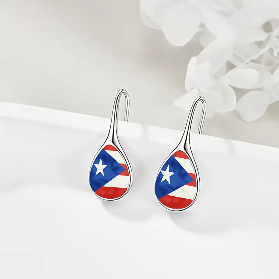 2pcs Puerto Flag Earrings | Star Earrings, National And Cultural Jewelry Additions, Fashionable Design, Elegant And , Alloy With Glass Mosaic, Ideal For Daily Wear And Gift- Occasions