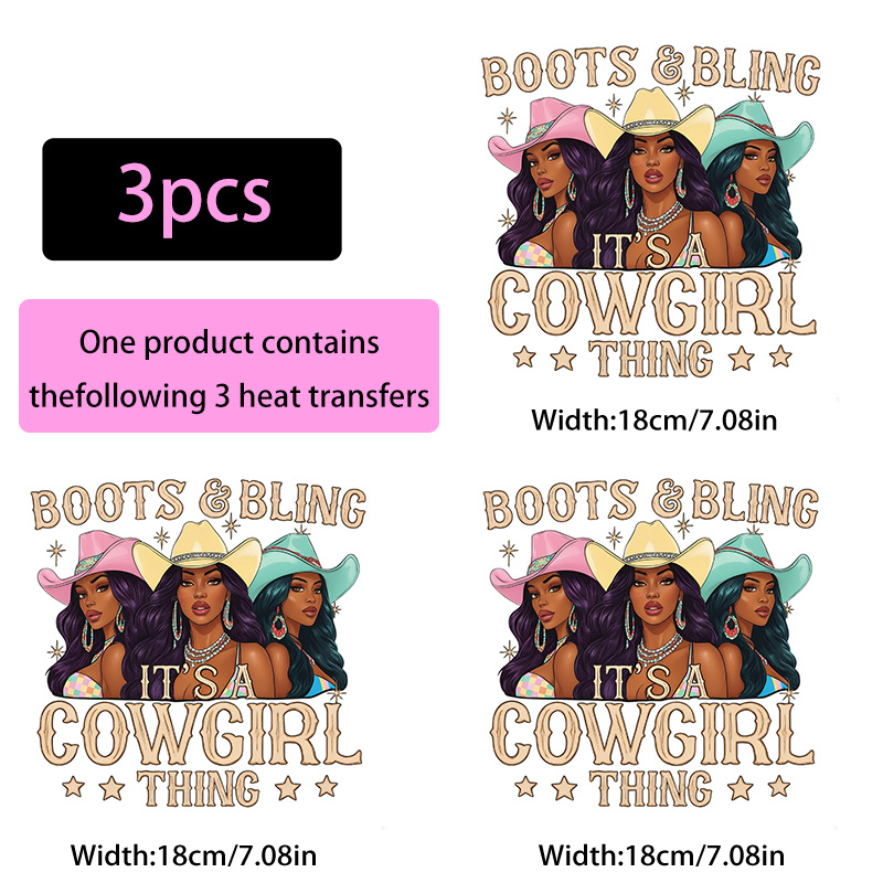 TEMU 3pcs Set Of Fashionable Designed 2d Flat Heat Transfer Stickers, Boots And Sparkling Denim Heat Transfers, Iron-on Patches, Suitable For