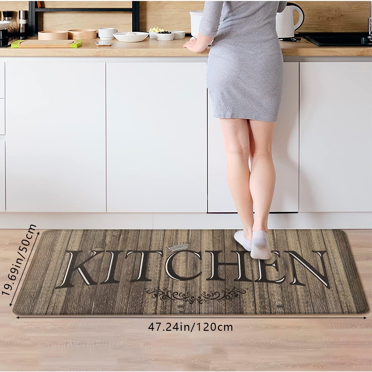TEMU 1pc Style Grain Kitchen Mat, English Slogan Print Non-slip Absorbent Runner Rug, Easy To Washable, Ideal For Indoor/outdoor Hallway, Kitchen,