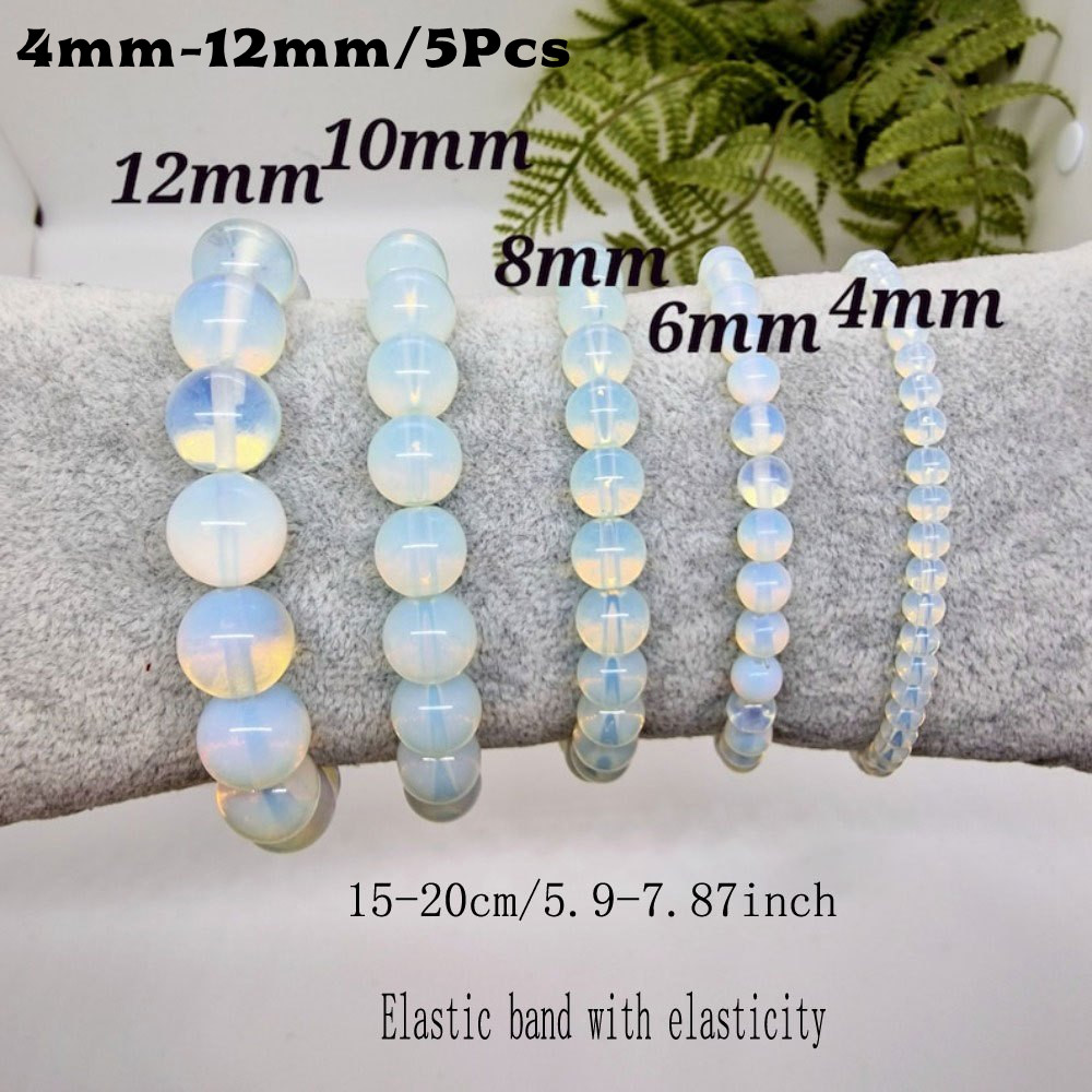 5pcs/set 4mm-12mm White Bead Bracelet, Featuring A Easy Style With Elastic String, And Is For Mothers