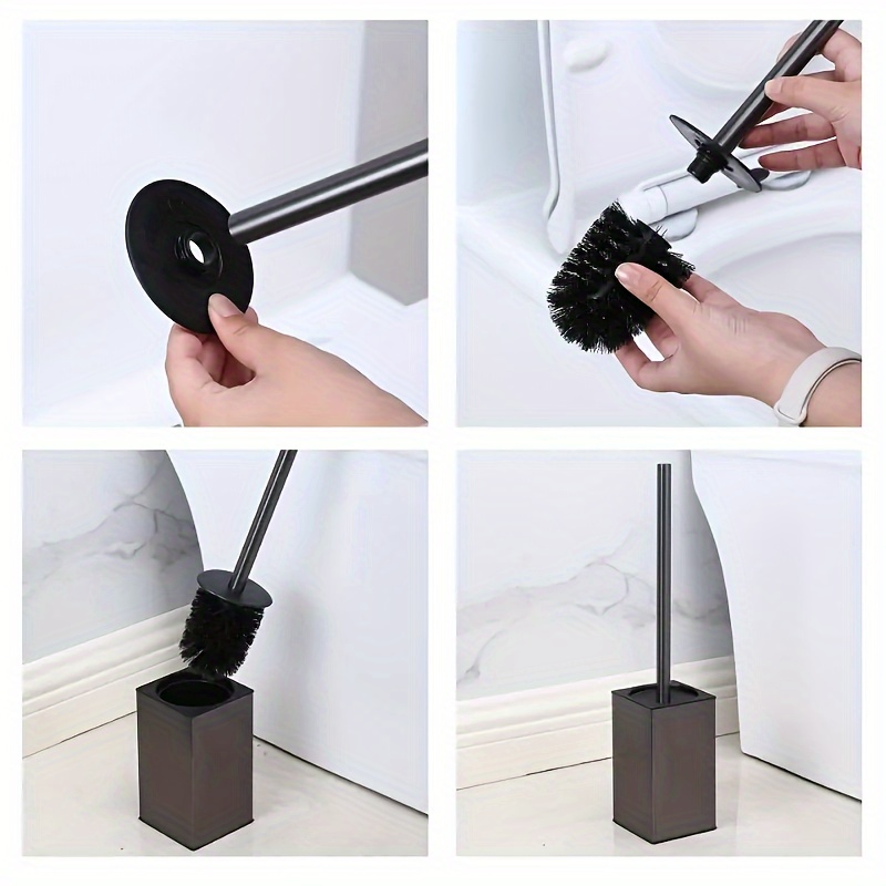 modern black square toilet brush with wall mounted holder durable aluminum dual use for floor and wall installation   handle   contemporary bathrooms toilet brush holder details 1