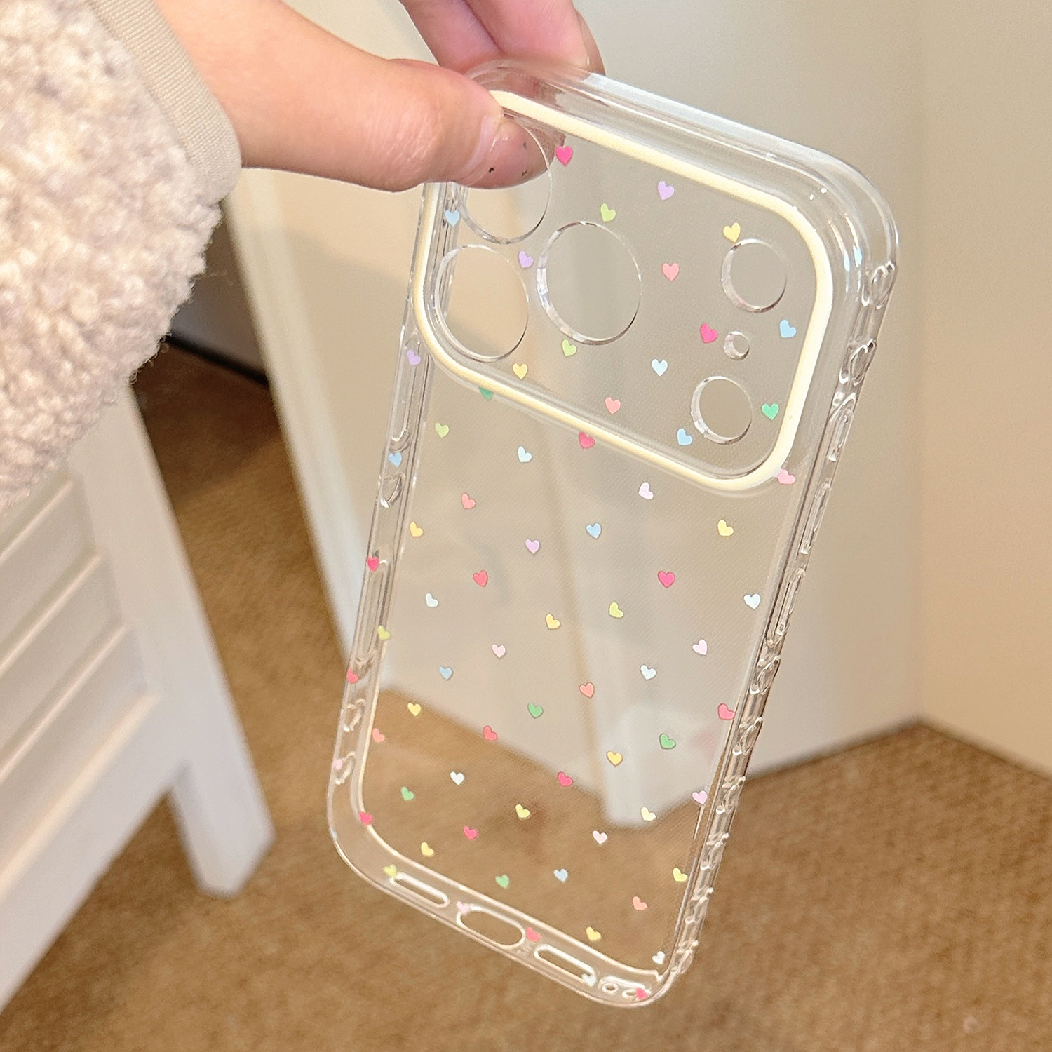 TEMU Coque de téléphone - Petite coque Apple 17 Pro Max cœur coloré, compatible avec iPhone 16, style coréen minimaliste, coque souple transparente