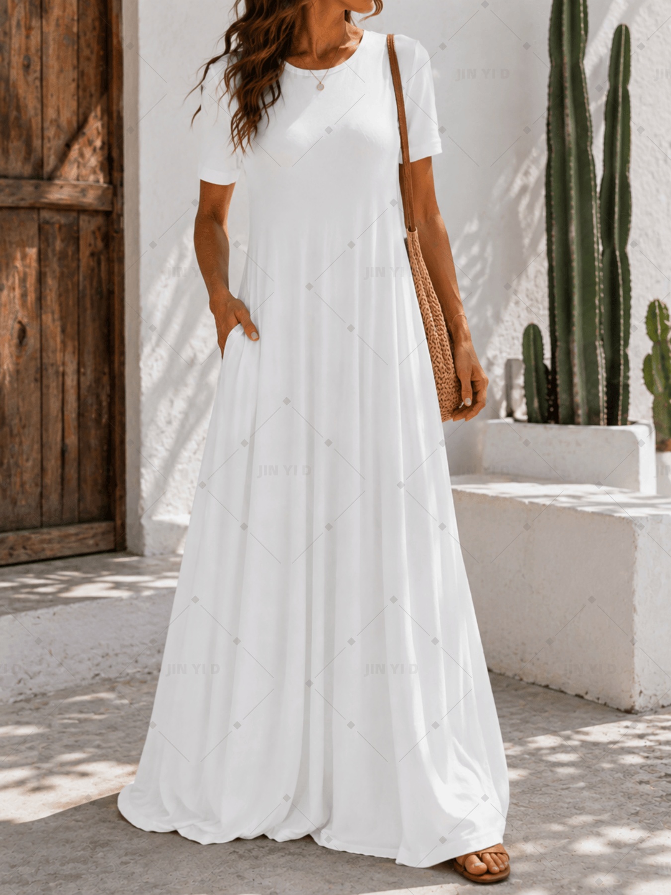 casual long white flowy dress cotton dresses sold on Temu United States Festival Dresses