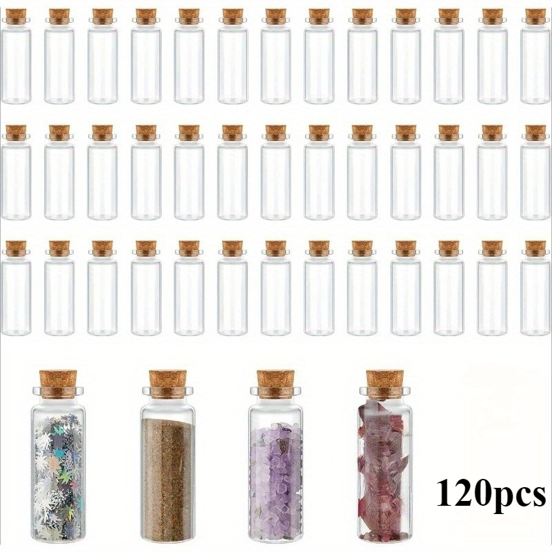 Image of A Set Of 120 Tiny Glass Containers Featuring Cork Lids, Perfect For Crafting Mini Glass Jars. Ideal For Showcasing And Enhancing Party Decorations (10ml)