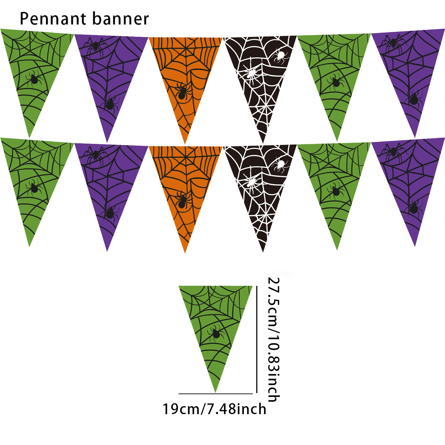 TEMU 12-pack 27.5*19cm Halloween Web Pennant Banner String, Orange-purple-green-black Contrast Bunting Flags, Haunted House Bar Escape Room Themed