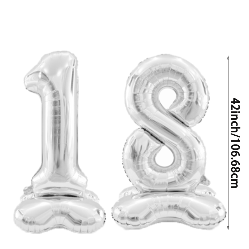 TEMU Ensemble de 2 ballons argentés "18" de 42 pouces, cadeau d'anniversaire pour adultes, décoration de fête, maison, intérieur, extérieur