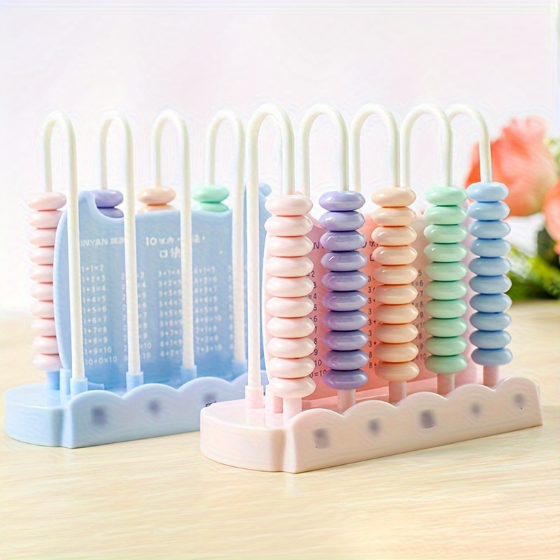 5-Row 10,000-Bit Abacus, Blue/Pink Beginner Math Counter, Durable Plastic, No Battery Required, Educational Learning Aid for Home & Party Use