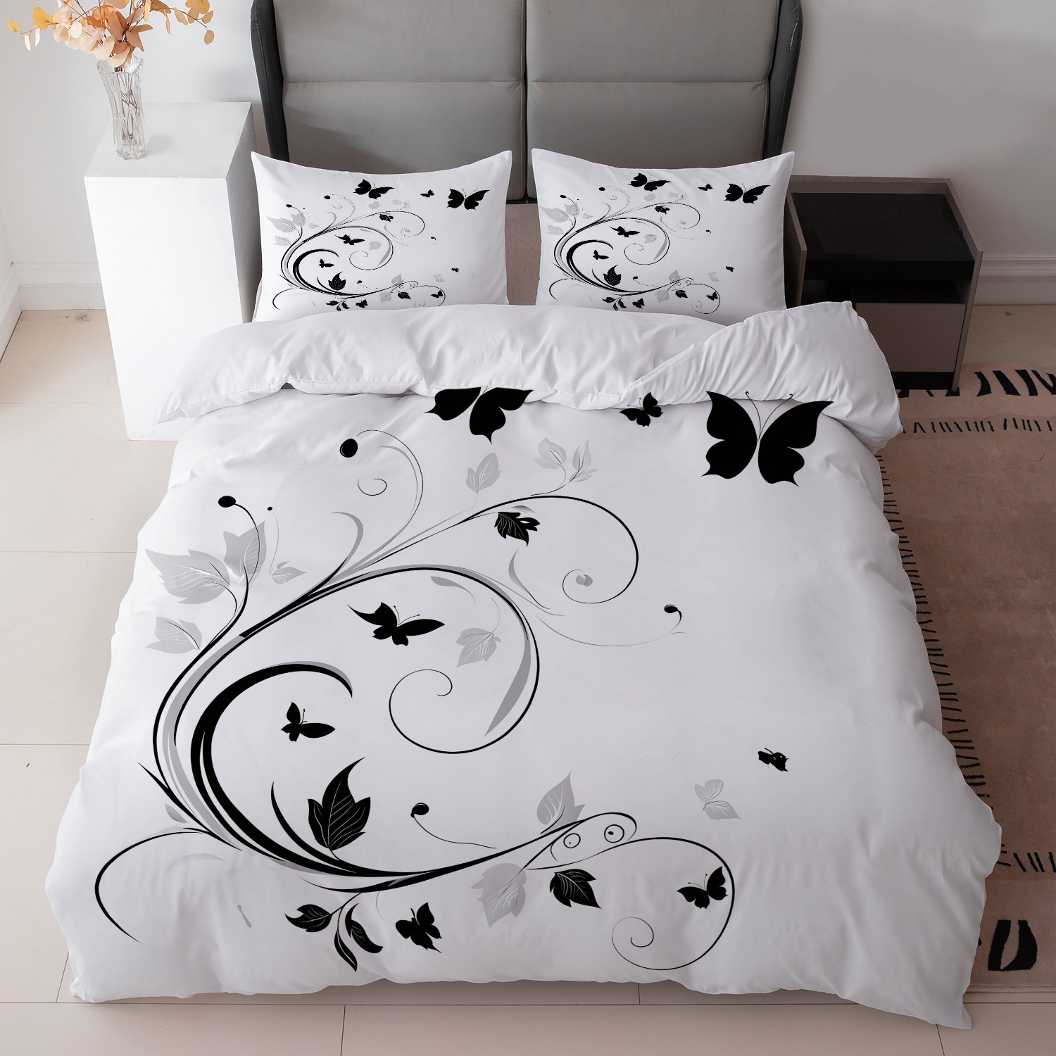 TEMU 3pcs Contemporary White Bed Set Featuring A Black Design (includes 1 Duvet Cover And 2 Pillowcases, Core Not Included) - Ideal For Enhancing