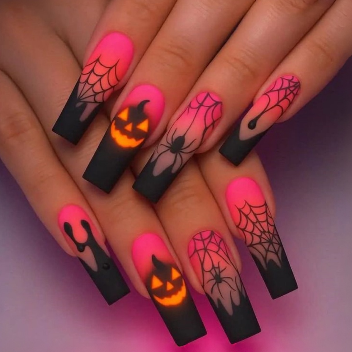 TEMU 24pcs 24pcspcs Suitable For Women' Press-on Nails - 24pcs Long Square French Tip Fake Nails With Ombre Gradient, Pumpkin Nail Art, Matte,