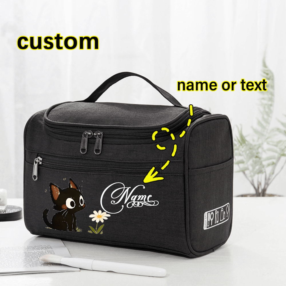TEMU Customizable Cat-themed Toiletry Bag | A Durable Makeup Pouch Featuring 4 Mesh Pockets, A Wide Opening, And A Zip Closure, Making It A Stylish
