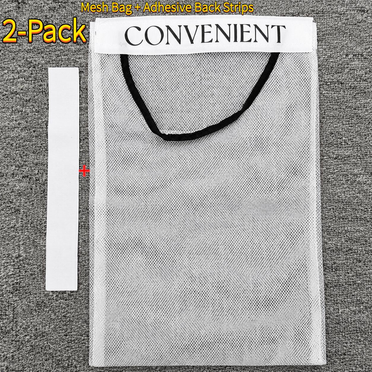 TEMU 2pcs Set Including [back Adhesive Strip And Storage Bag] Kitchen Hanging Mesh Storage Bag, Reusable Rear Mesh Bag With Breathable And Easy-to-,
