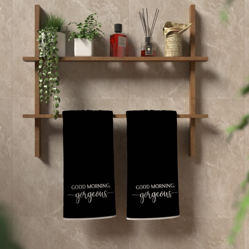 

2pcs Polyester Hand Towels, 18x26", Black With " " Design - Kitchen & Bathroom, Decor, Ideal Housewarming Gift, Hand Towels For Bathroom