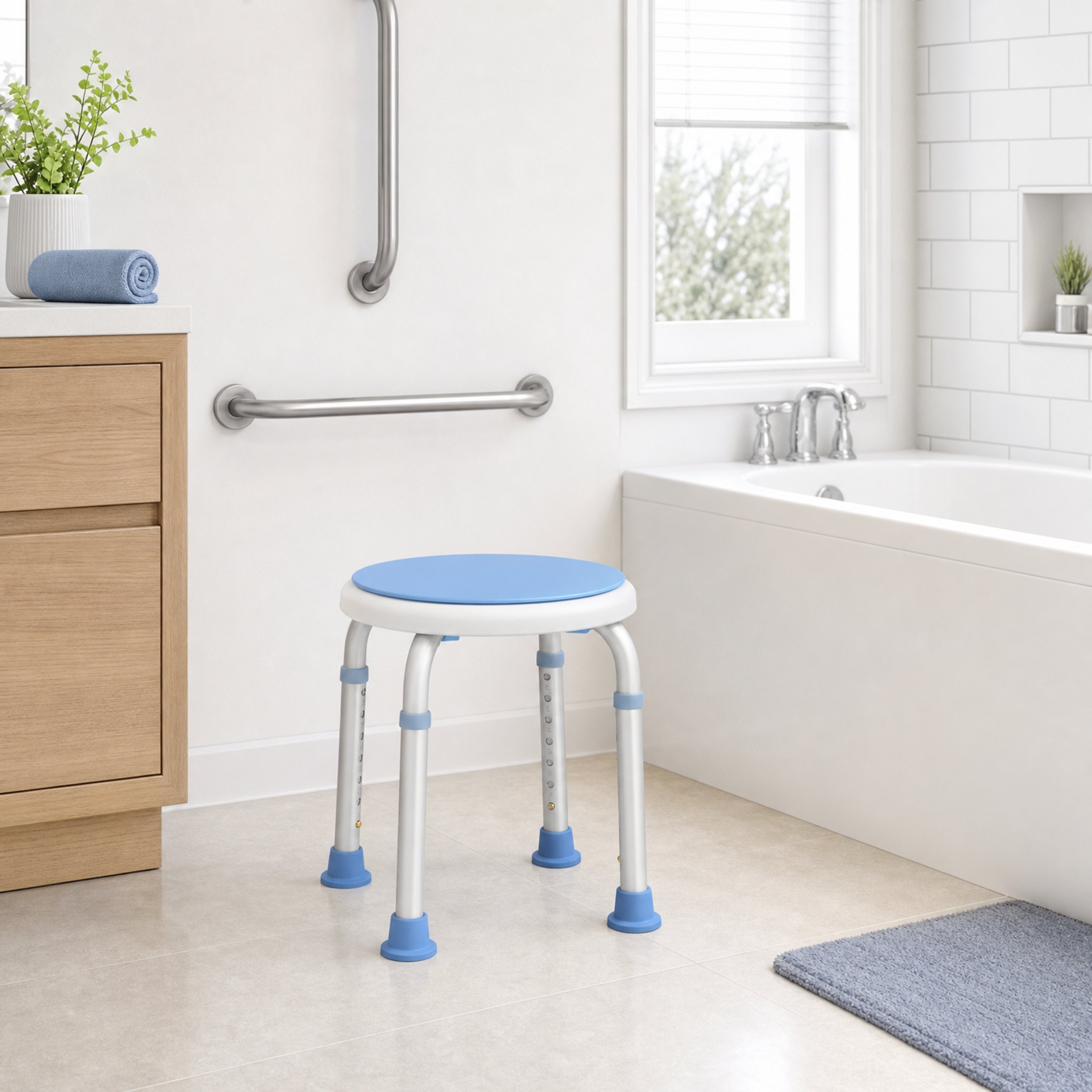 Image of Sturdy Bath Stool For Home Shower Enclosure, Rotatable Household Shower Seat With 6-level Height Adjustment, Non-slip Feet, -capacity & Spacious Seat Surface