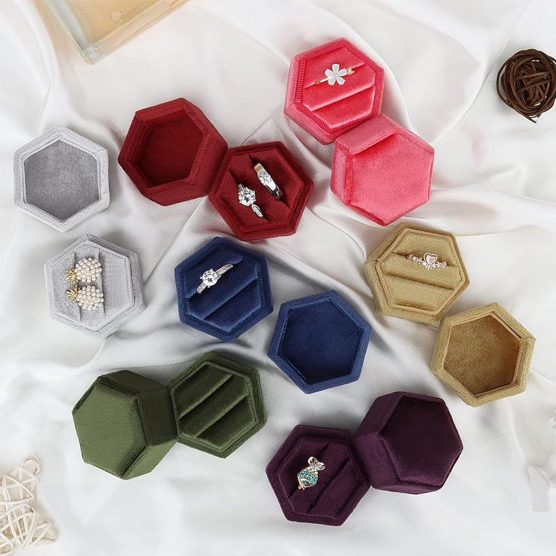 Customizable Velvet Ring Boxes, Hexagonal Jewelry Cases