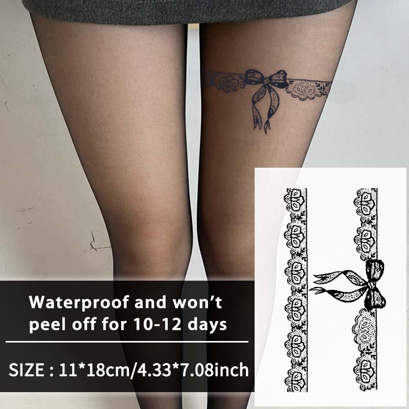 Bow Leg Ring Waterproof Temporary Tattoo Sticker Set, Lasting 1-2 Weeks, Realistic , No Glue, Non-reflective Fake Tattoo, Men And Women Fake Tattoo, Ideal For Gifting, Suitable For Legs, Body