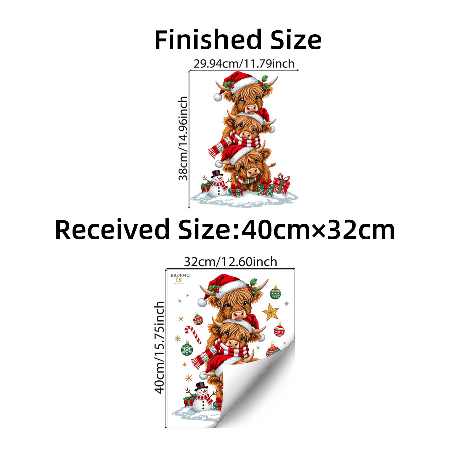 TEMU Fun Christmas Window Door Stickers, Stacked Highland Cows Wearing Santa Hats And Scarves Art, Removable Self-adhesive Vinyl Wall Art Decals,