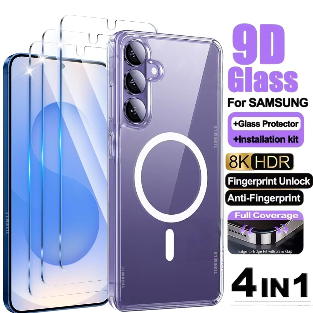 TEMU 3pcs Ultra Hd Tempered Glass Screen Protectors And 1pc Phone Case For S26, Suitable For For Galaxy S22 S22+ S23 S23+ S24 S24+ S24u S25 S25+ S25u