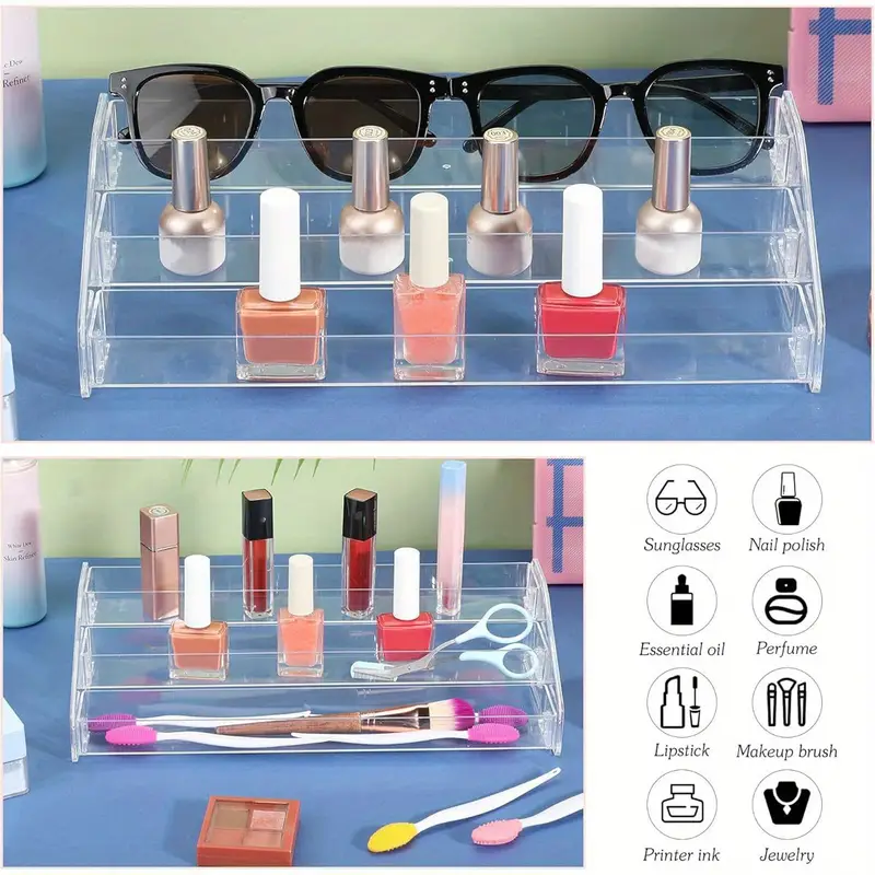 2pcs clear organizer space saving vertical storage for glasses fashion glasses nail polish essential oils makeup bathroom office no assembly needed easy insertion vanity accessory threelayer organizer acrylic material Product details 6