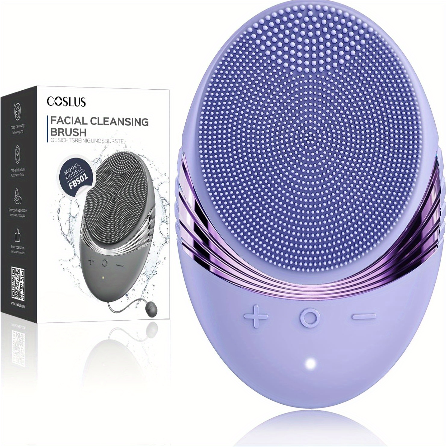 TEMU Cosulus Rechargeable Silicone Facial Cleansing Brush - 5 For Deep Clean, Blackhead Removal, Exfoliation & Massage, Usb Charging, , Purple