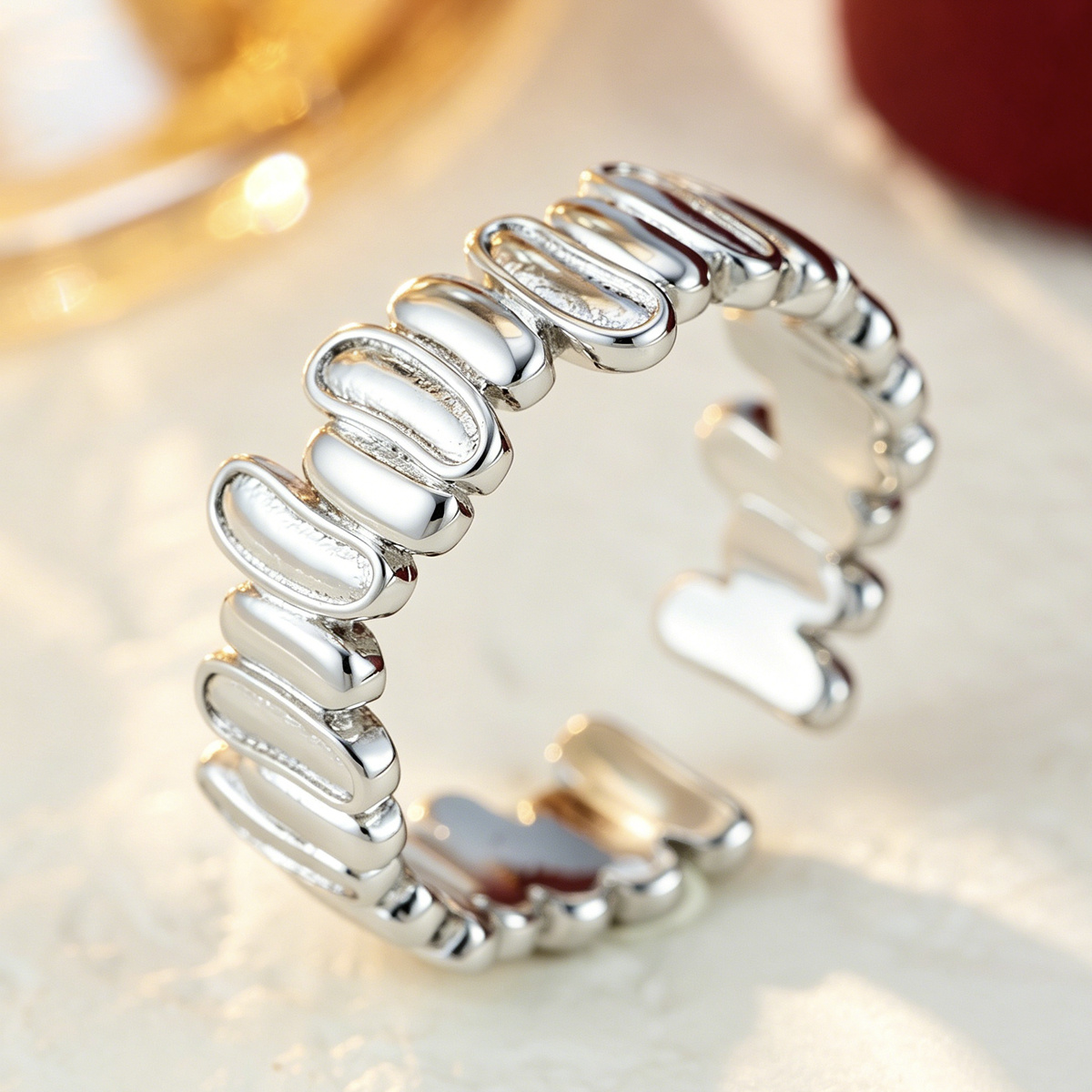 French Style Easy Round Pebble Splicing Open Ring, Daily Gift