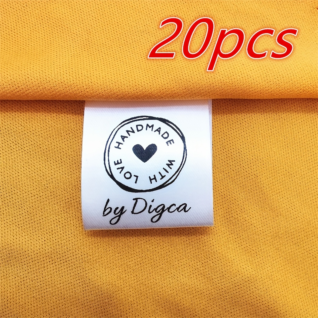 TEMU 20 Etichette Personalizzate con Nastro - per Cucito, Maglia e Artigianato Fai-da-Te, Design a Forma di Cuore, Etichette Regalo Personalizzate,