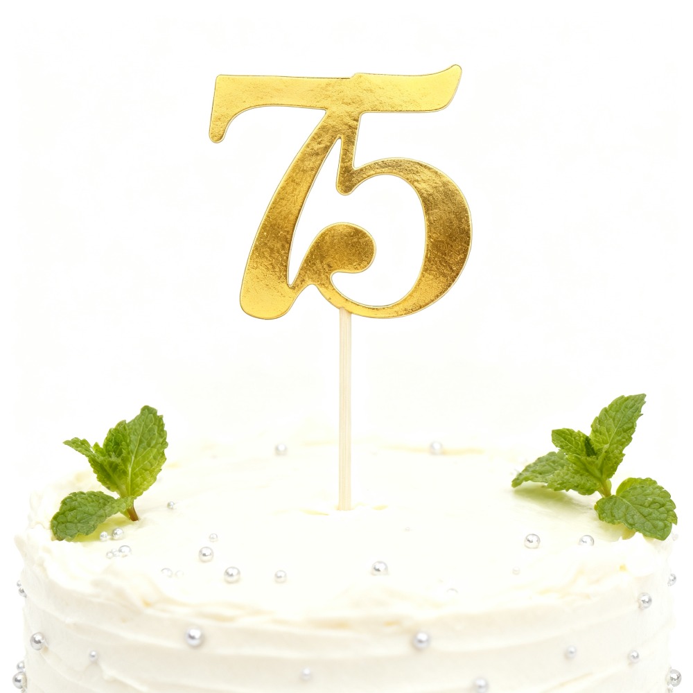1pc Golden 75 Cake Topper Cake Decorating Supplies For Golden Anniversary 75th Birthday Cake Decor Husband Wife Golden -five Years Celebration,halloween, Christmas