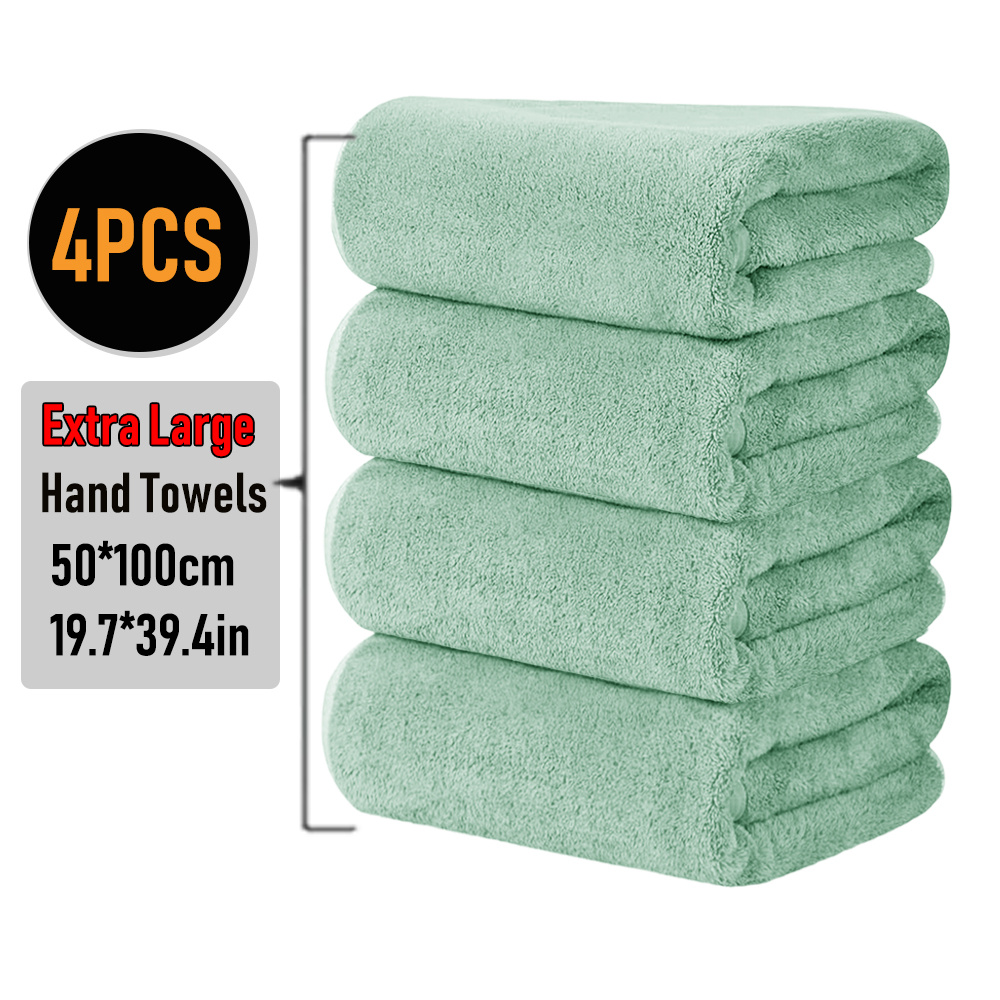 Image of 4pcs/1pc Extra-large Hand Towel Set 50*100cm/19.7*39.4in, Solid Color Microfiber Oversized Hand Towels, Soft, Comfortable, And Absorbent, Suitable For Bath, Shower, Hotel, Sauna, In Multiple Colors