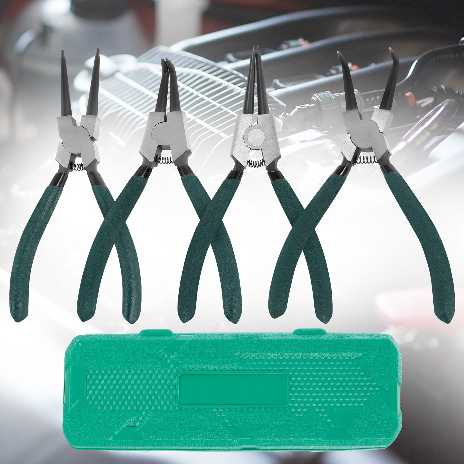 4-Piece Snap Ring Pliers Set – 7 Inch High Carbon Steel Circlip Pliers, Internal/External With Straight & Bent Jaw, Labor-Saving, For Retaining Ring Removal