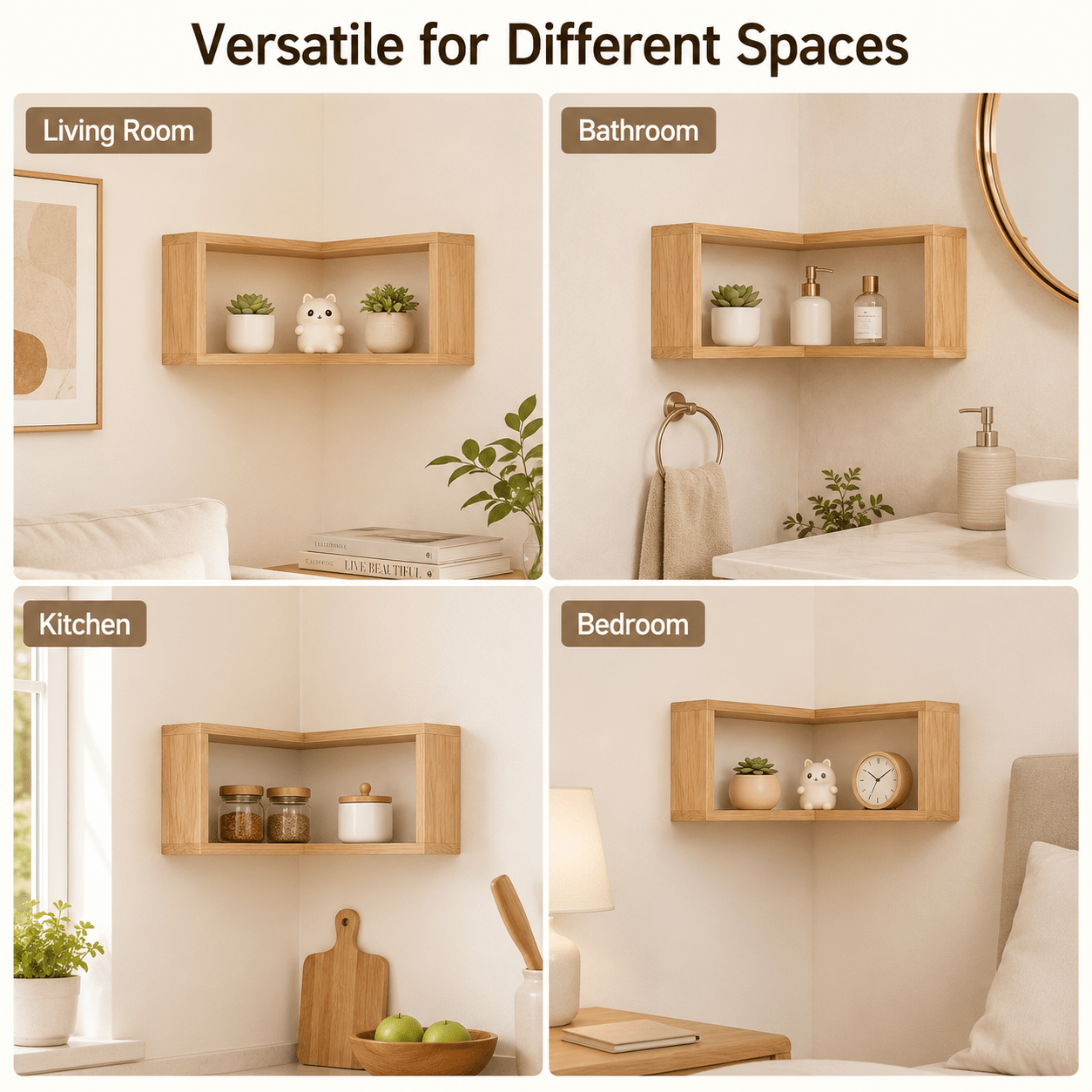 Wooden Corner Wall Shelf Set with Floating Design