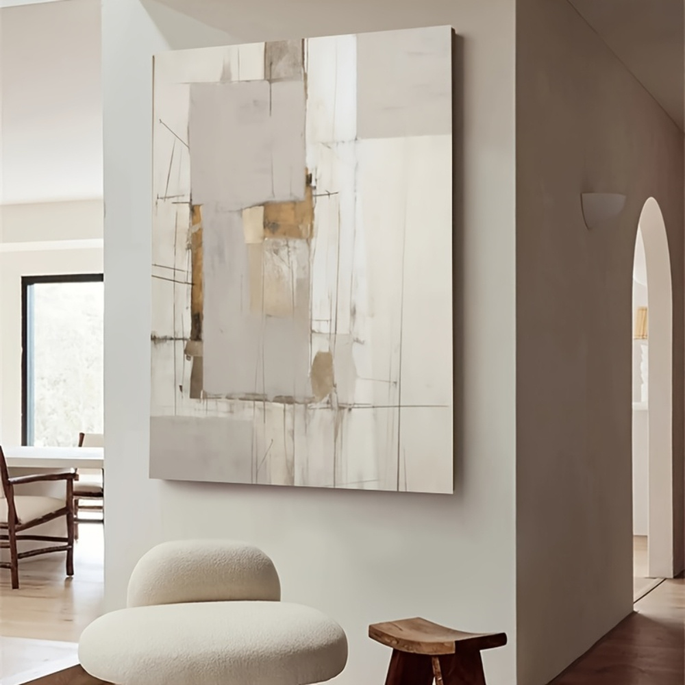 Large Modern Abstract Hand-Painted Framed Canvas Wall Art - Neutral Beige Brown Gray White Black Textured Oil Painting - Extra Large Mural Suitable for Living Room, Bedroom, Office Decor - Designer-Friendly Neutral Palette, Framed Ready to Hang