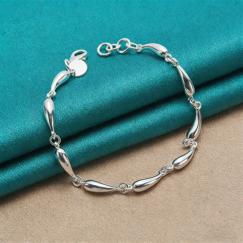 S925 Silvery Water Drop Smooth Bracelet, Elegant Design