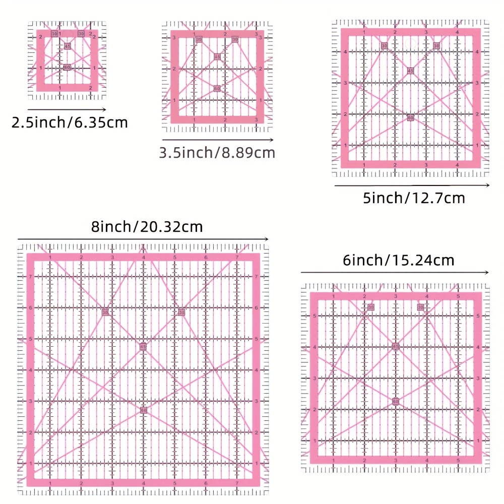 TEMU 5pcs Quilting Rulers | Acrylic Non-slip Metric Rulers With Clear Printed Lines Cutting, Pink