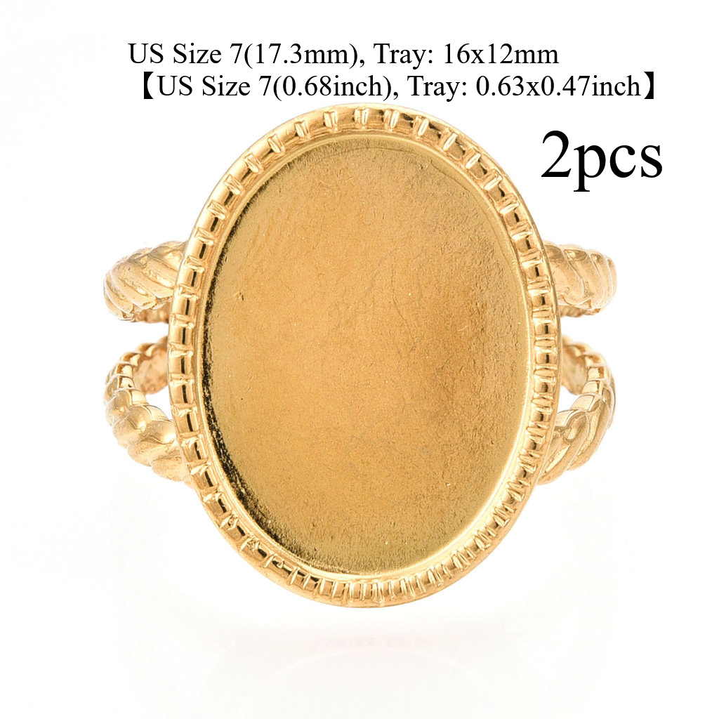 TEMU Lot de 2 supports de bague à manchette ouverte en acier inoxydable 304 avec placage ionique (IP), ovale, plaqué 18K, taille US 7 (17,3 mm),